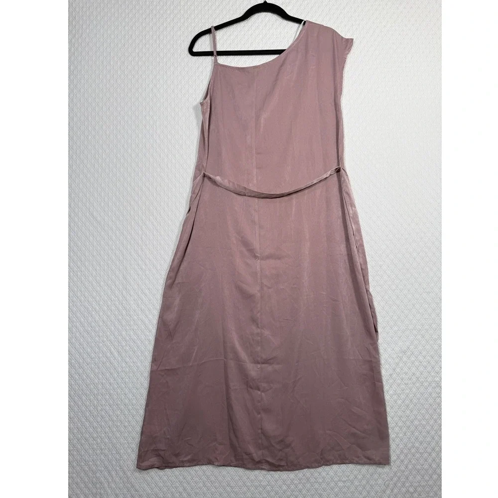 Lulus Chic Fairy Mauve Pink Asymmetrical One Shoulder Satin Midi Dress Small
